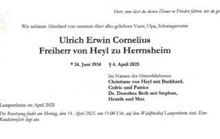 Traueranzeige Ulrich von Heyl